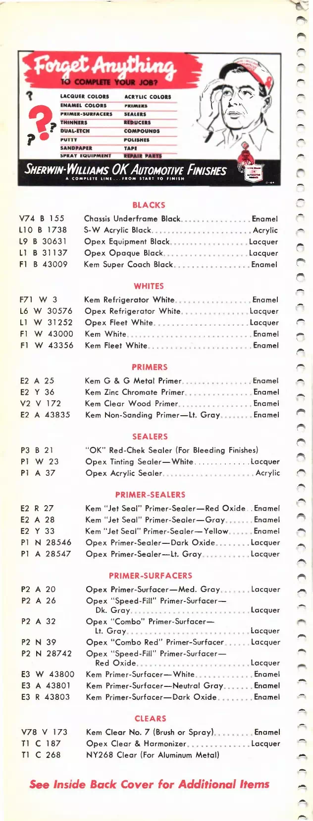 1965 Sherwin Williams Automotive paint numbers Paint color examples, their ordering codes, the oem color code, and vehicles the color was used on