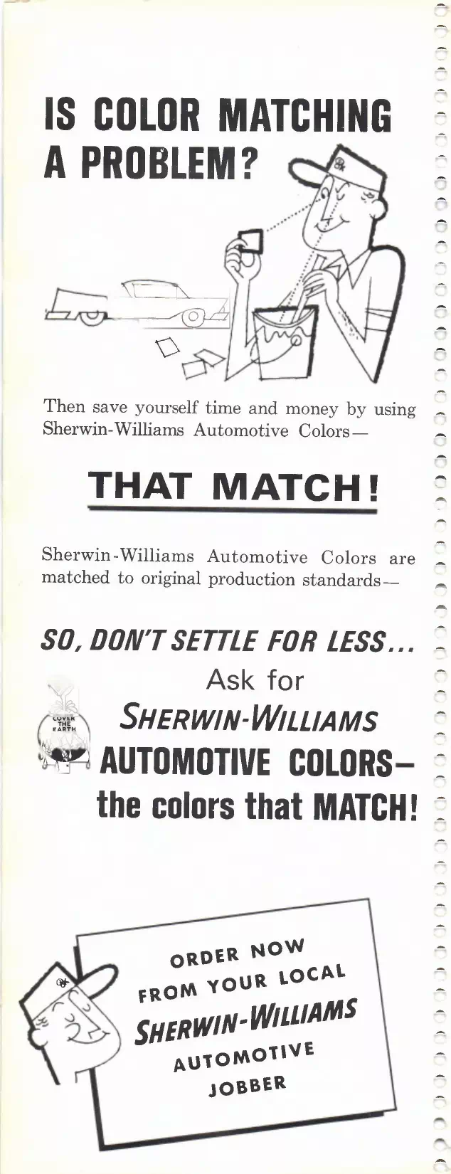 1965 Sherwin Williams Automotive Paint Advertisement Paint color examples, their ordering codes, the oem color code, and vehicles the color was used on
