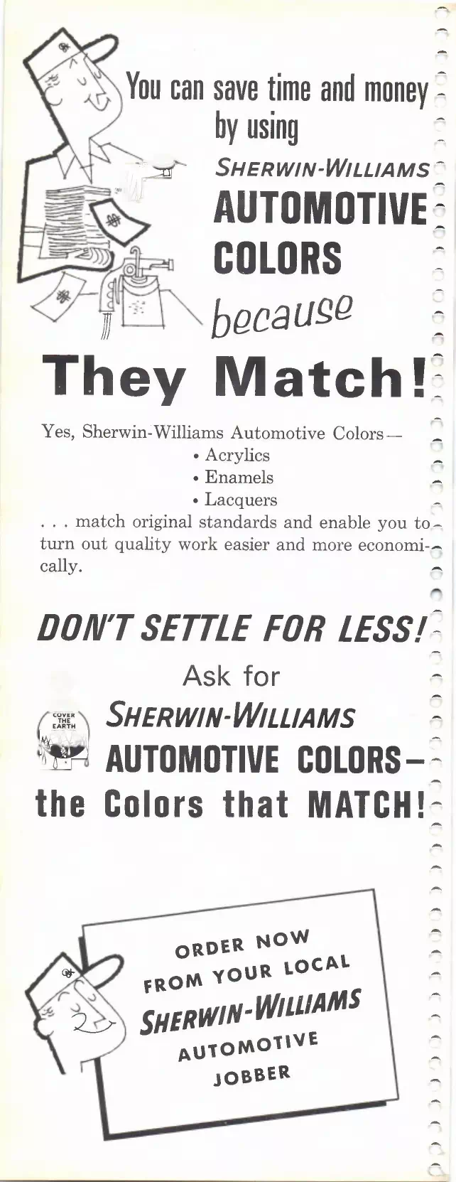 1965 Sherwin Williams Automotive Paint Advertisement Paint color examples, their ordering codes, the oem color code, and vehicles the color was used on