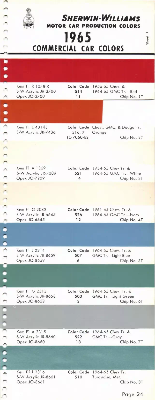 1965 Commercial Colors ( Fleet ) Paint Codes & Color Chart Paint color examples, their ordering codes, the oem color code, and vehicles the color was used on