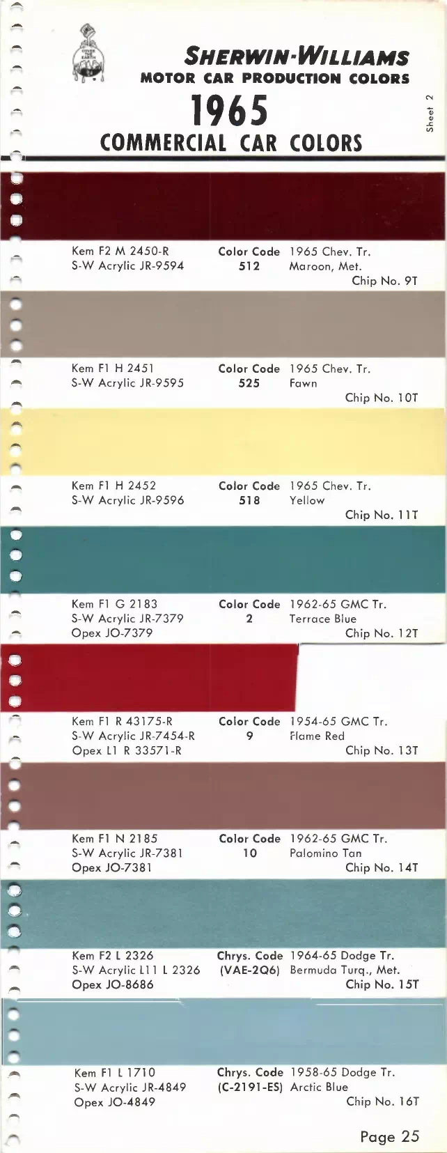 1965 GMC Trucks Paint Codes & Color Chart Paint color examples, their ordering codes, the oem color code, and vehicles the color was used on