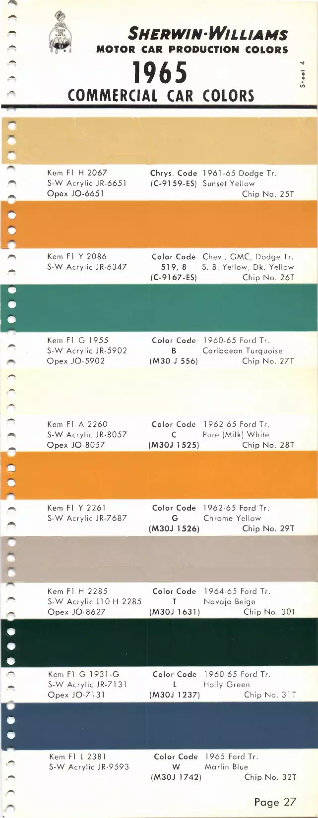 1965 Ford Trucks Paint Codes & Color Chart Paint color examples, their ordering codes, the oem color code, and vehicles the color was used on