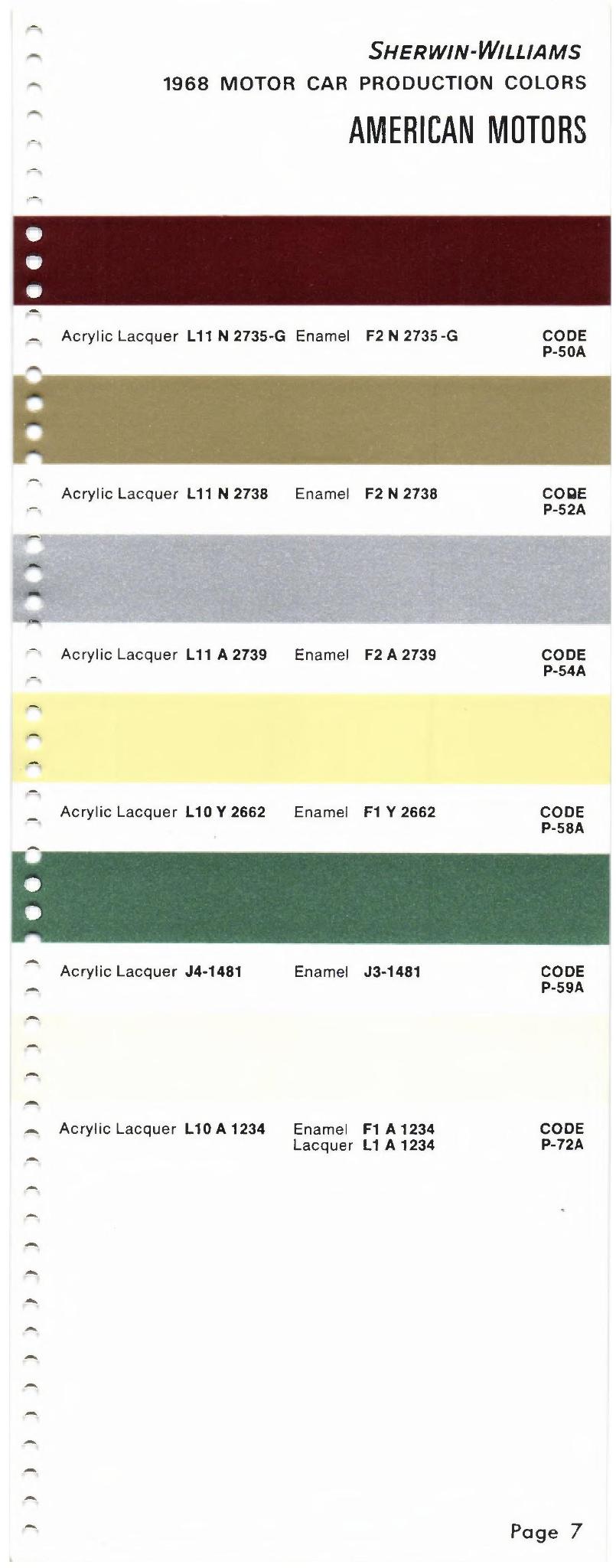 1968 Amc Paint Codes and Color Chart Paint Colors and Paint Codes Used on AMC Vehicles