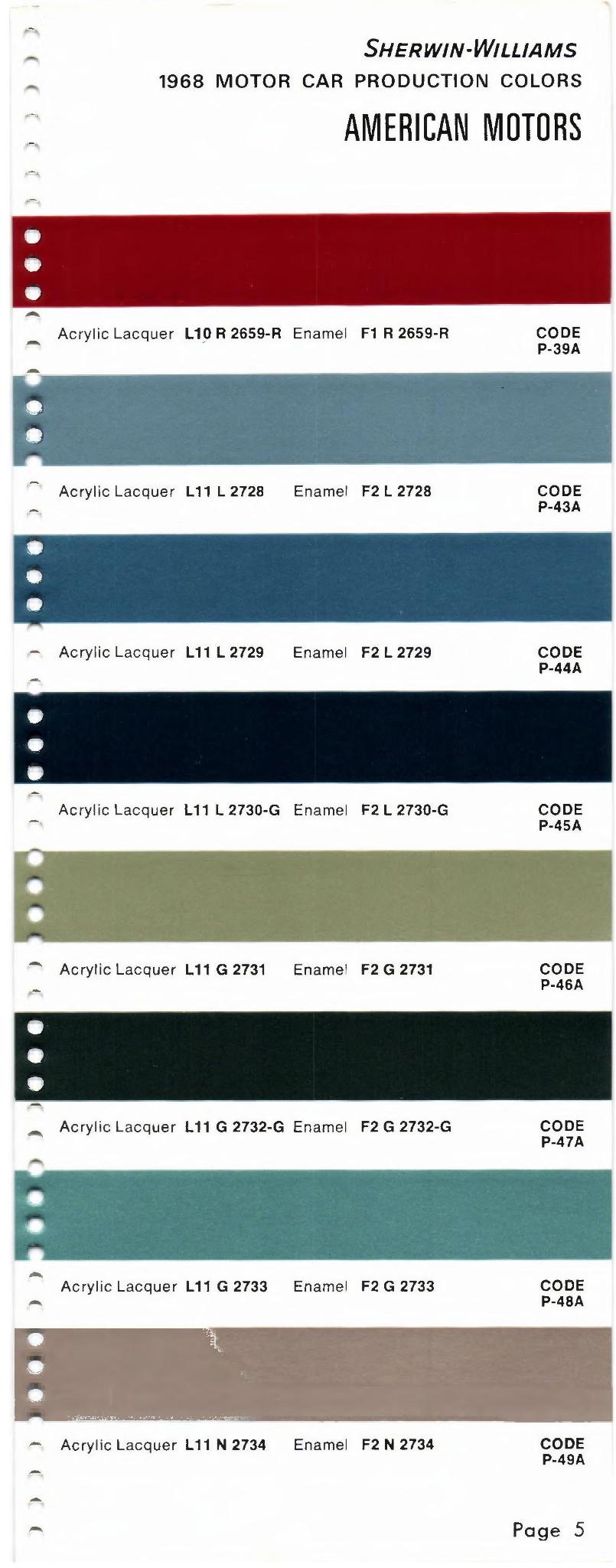 1968 Amc Paint Codes and Color Chart Paint Colors and Paint Codes Used on AMC Vehicles