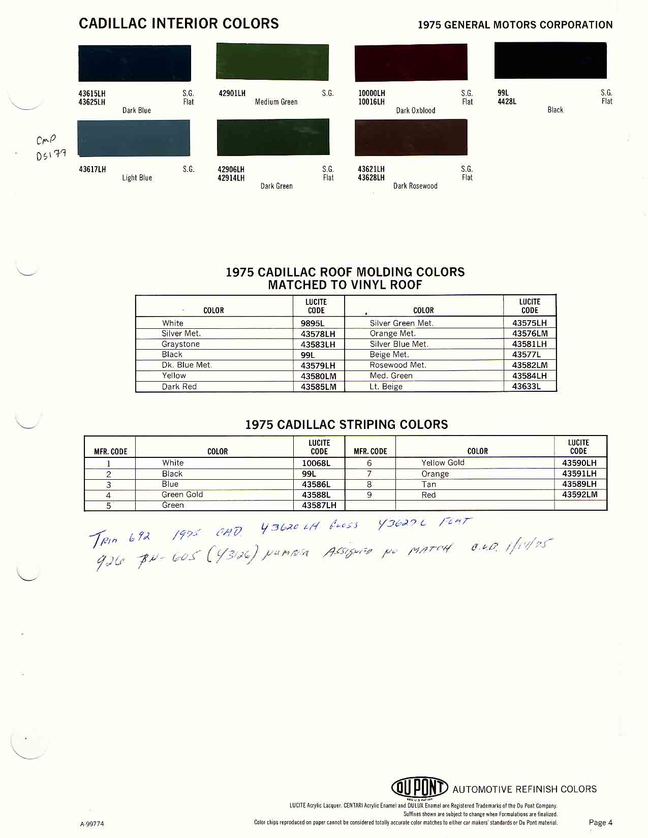 1975 Cadillac Paint Color Code Chart Cadillac Paint Paint Color Example Charts, Descriptions