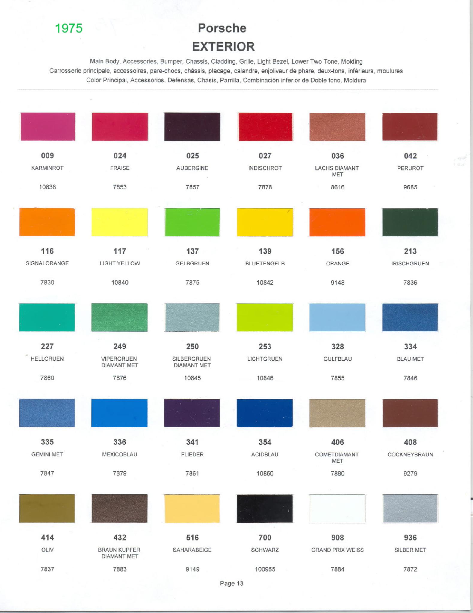 Exterior Colors and Paint Codes for Porsche Vehicles