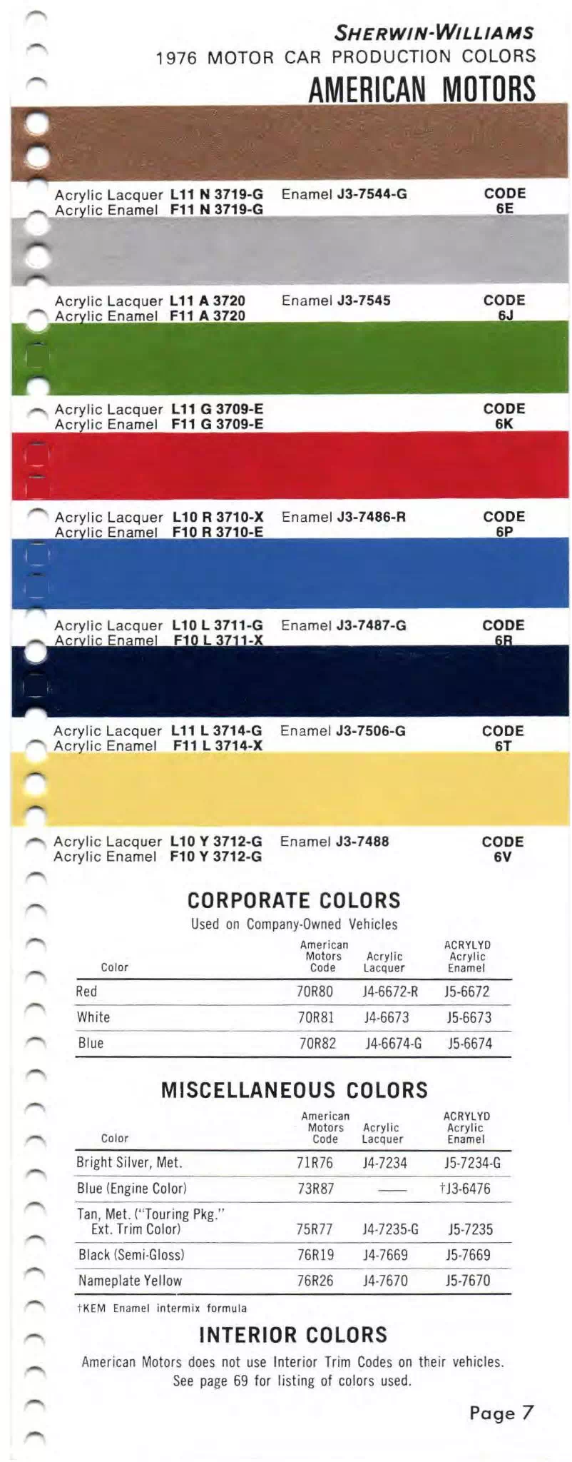 1976 Amc Paint Codes and Color Chart Paint Colors and Paint Codes Used on AMC Vehicles
