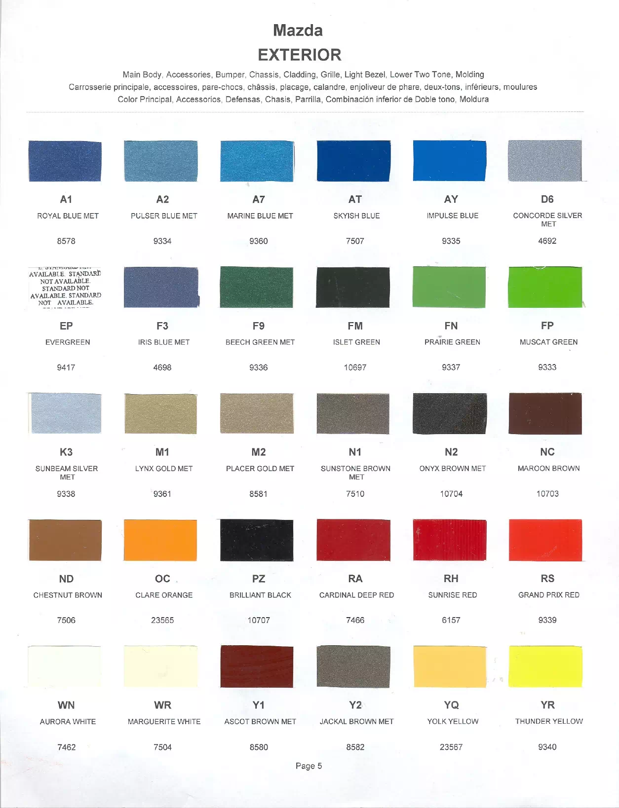 1977 Mazda Paint Codes & Color Chart