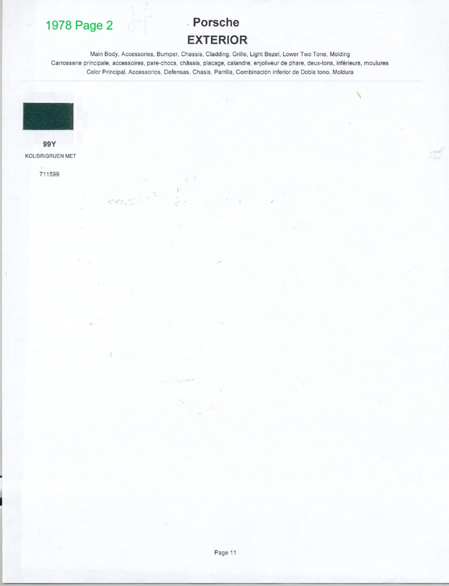 1978 Porsche Paint Chart and Color Chart Exterior Colors and Paint Codes for Porsche Vehicles