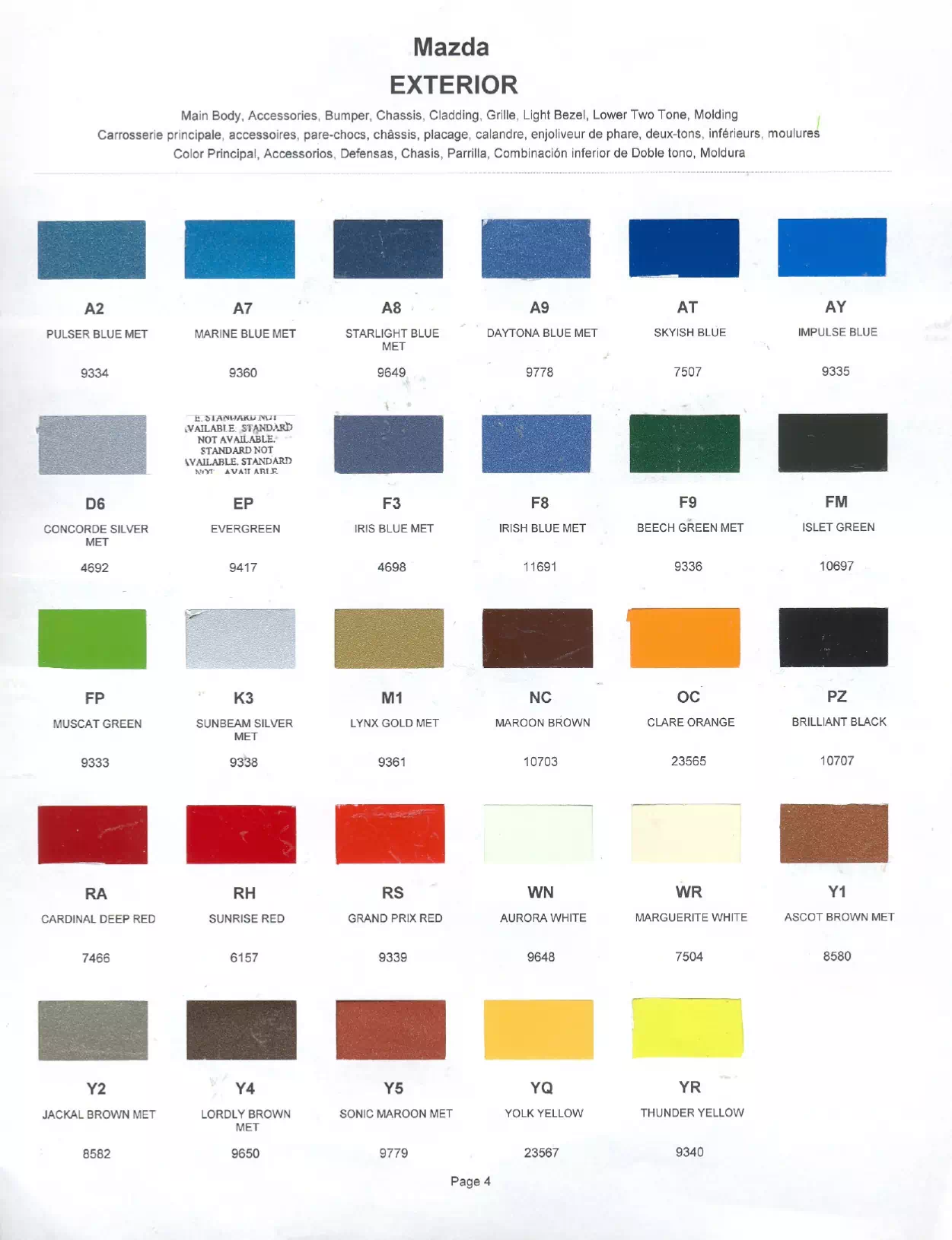 1978 Mazda Paint Codes & Color Chart