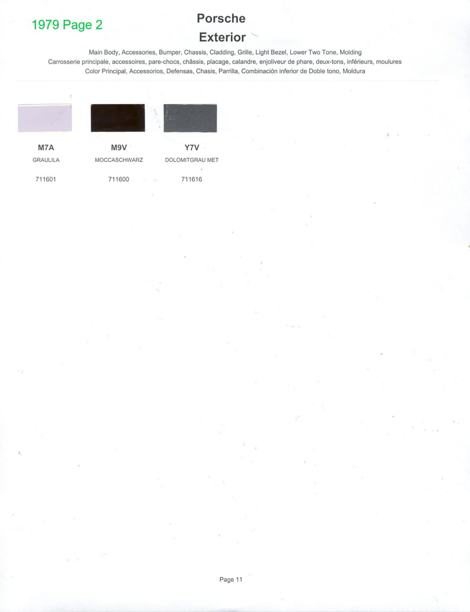 1979 Porsche Paint Chart and Color Chart Exterior Colors and Paint Codes for Porsche Vehicles