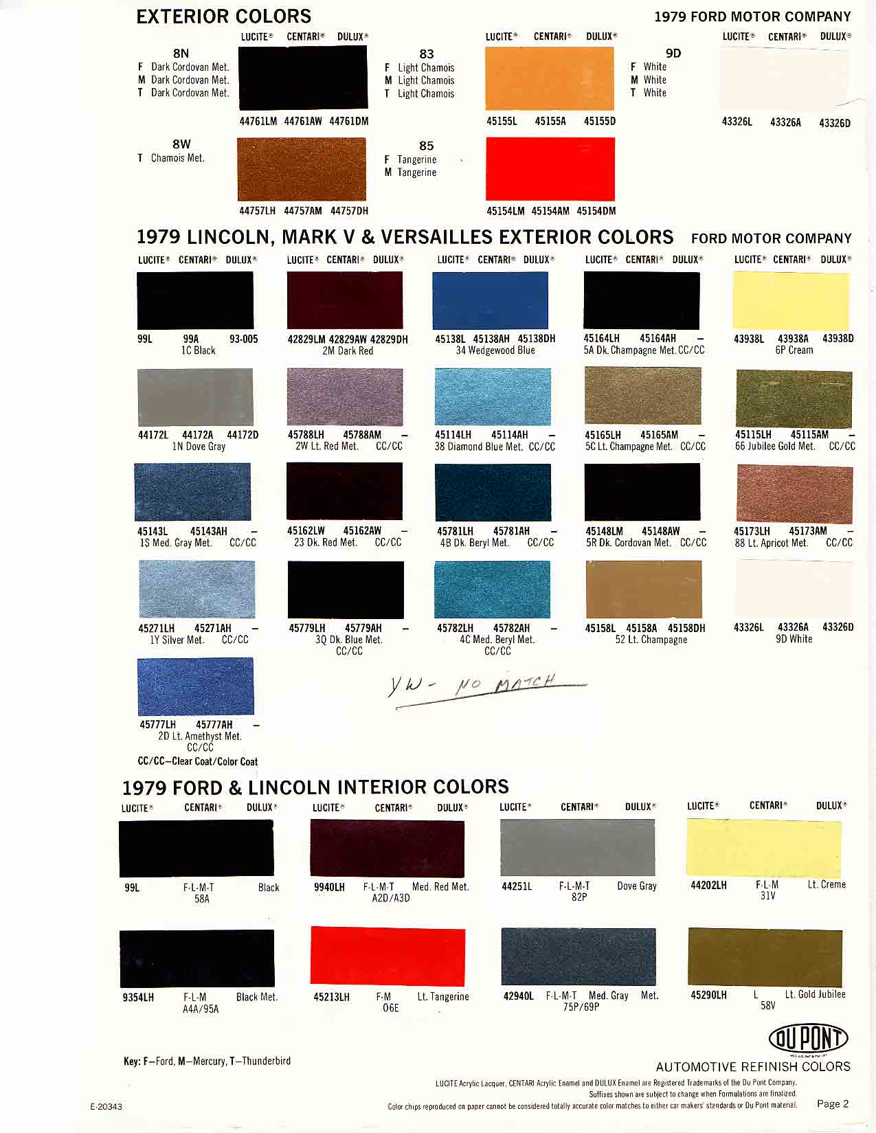 1979 Ford Paint Codes & Color Chart Ford Motor Vehicle Color Code Chart/Page Paint