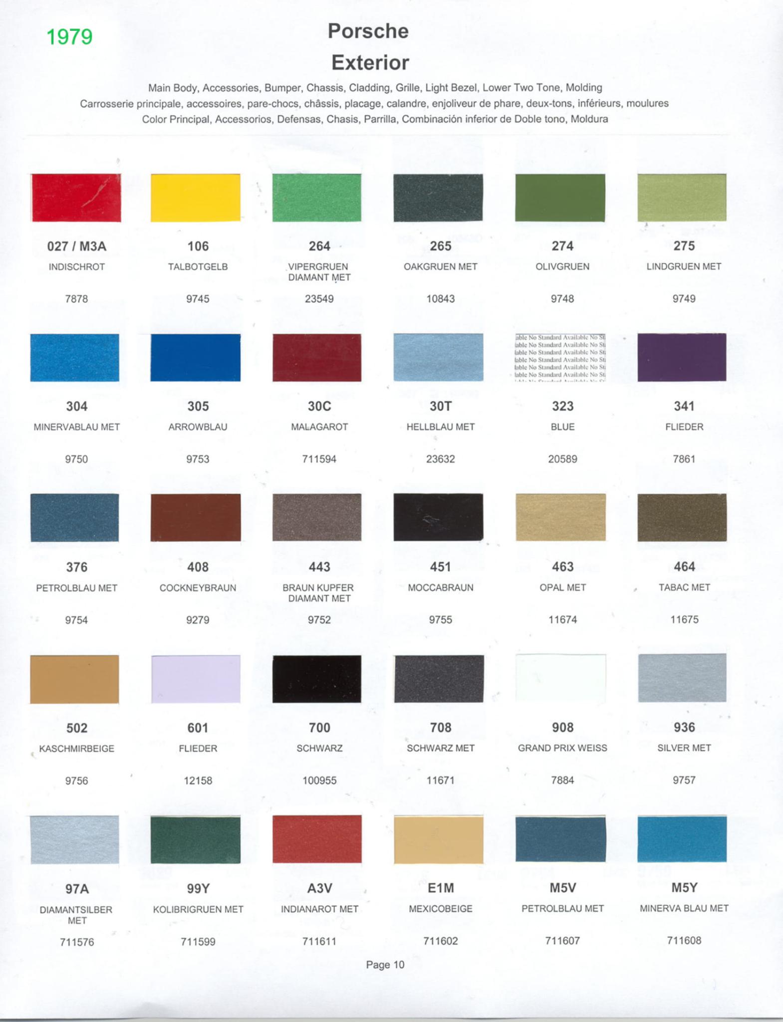 1979 Porsche Paint Chart and Color Chart Exterior Colors and Paint Codes for Porsche Vehicles