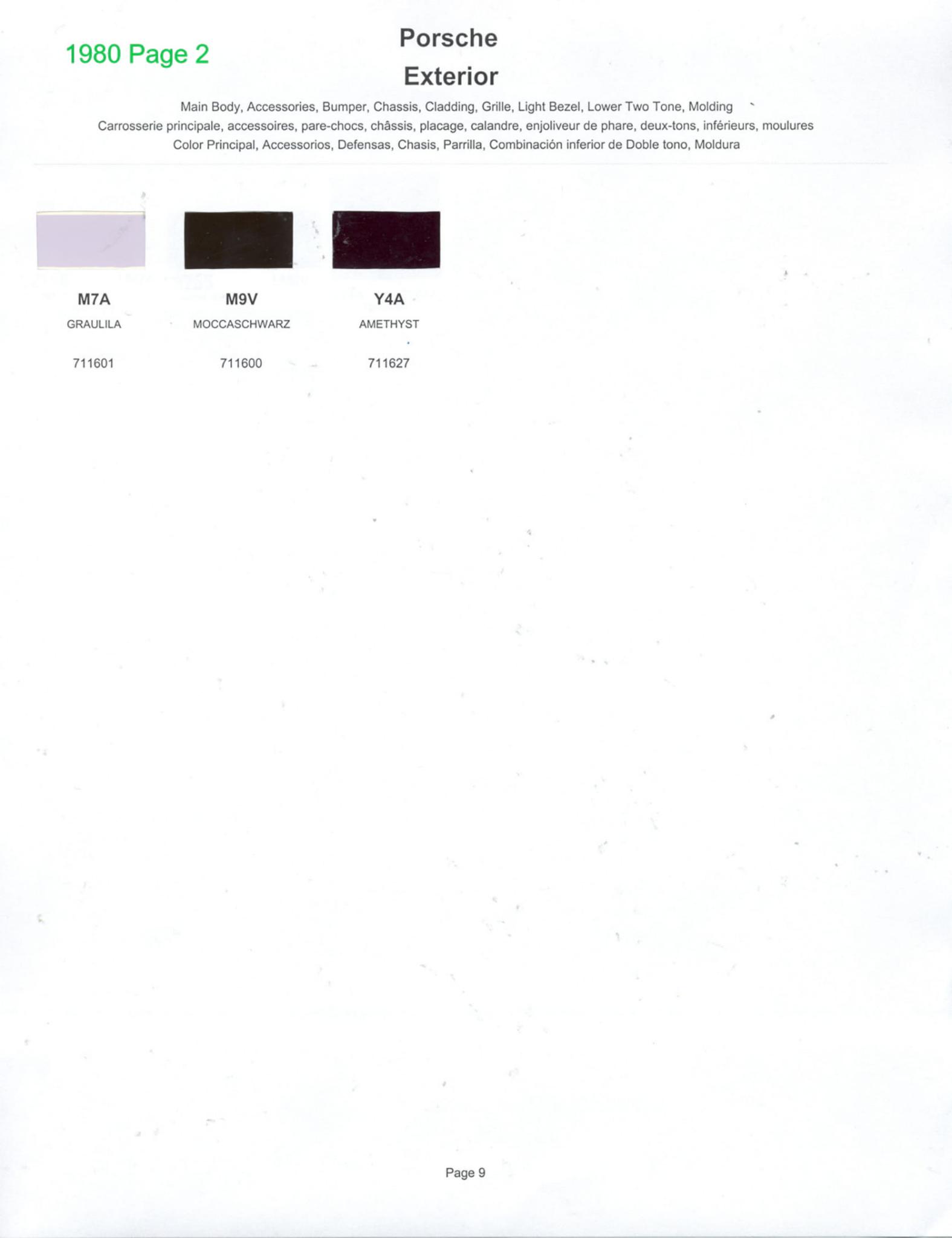 1978 Porsche Paint Chart and Color Chart Exterior Colors and Paint Codes for Porsche Vehicles