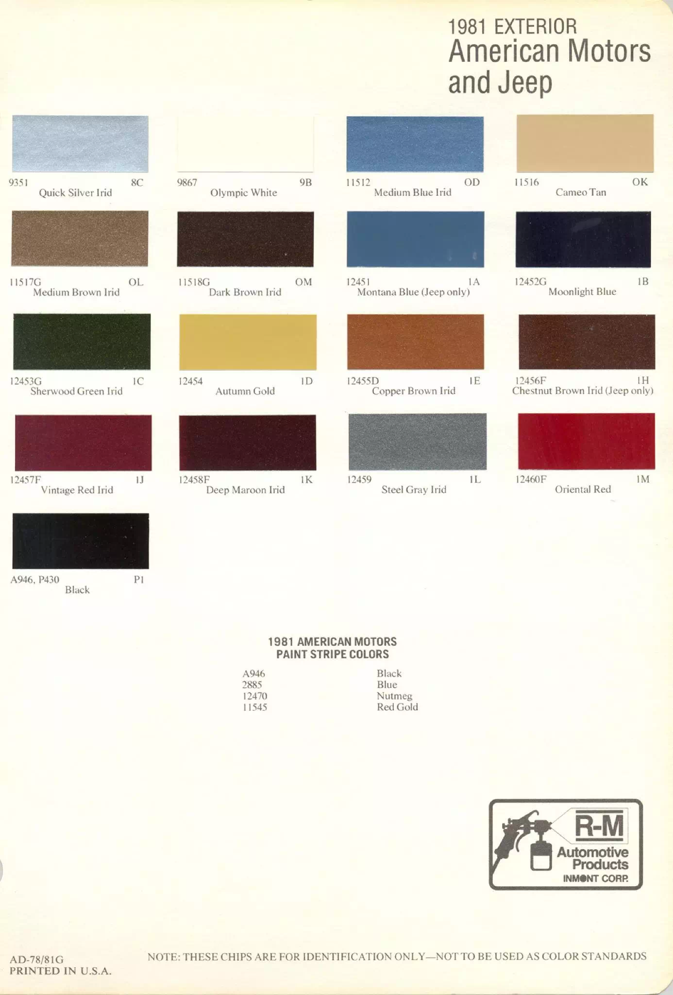 1981 Amc Paint Codes and Color Chart Paint Colors and Paint Codes Used on AMC Vehicles