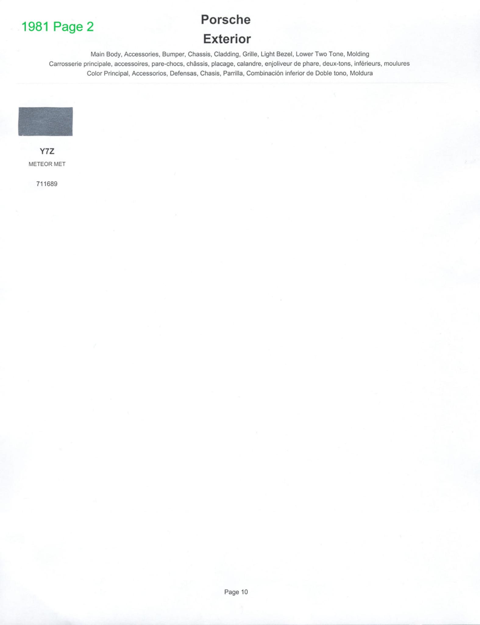 1981 Porsche Paint Chart and Color Chart Exterior Colors and Paint Codes for Porsche Vehicles