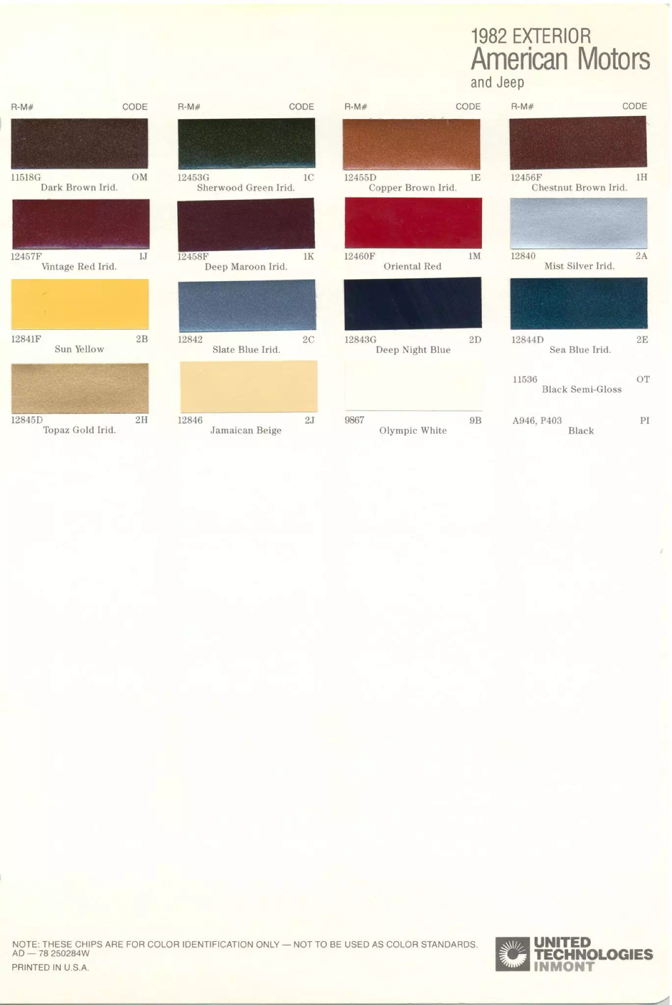 1982 Amc Paint Codes and Color Chart Paint Colors and Paint Codes Used on AMC Vehicles