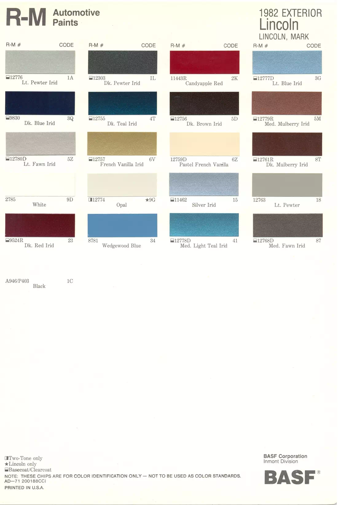 1982 Ford Paint Codes & Color Chart Paint color examples, their ordering codes, the oem color code, and vehicles the color was used on