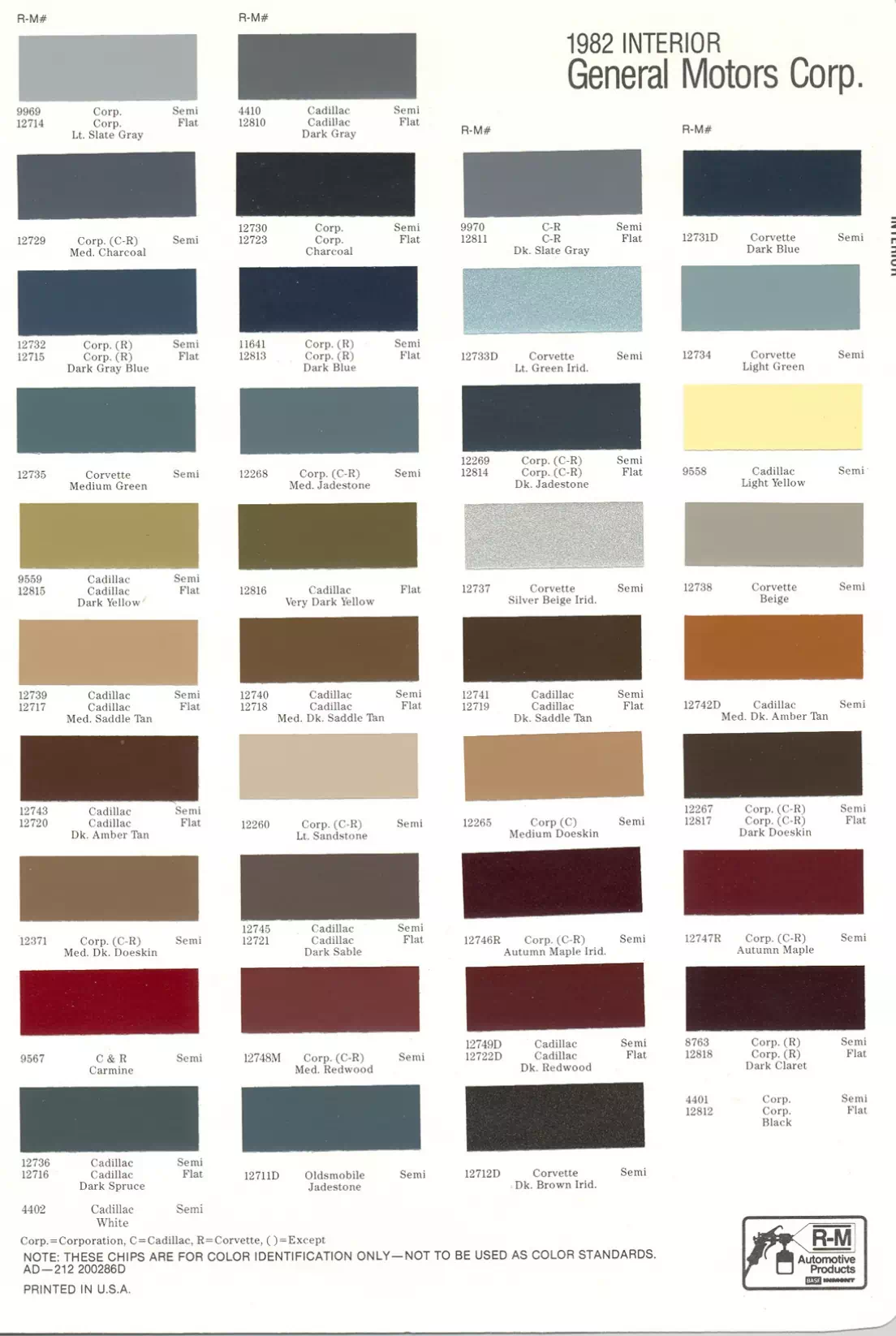 1982 General Motors Paint Codes & Color Chart Paint color examples, their ordering codes, the oem color code, and vehicles the color was used on