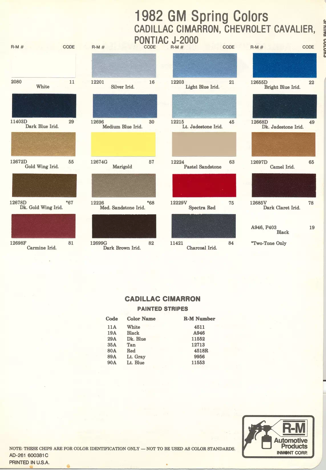1982 General Motors Paint Codes & Color Chart Paint color examples, their ordering codes, the oem color code, and vehicles the color was used on
