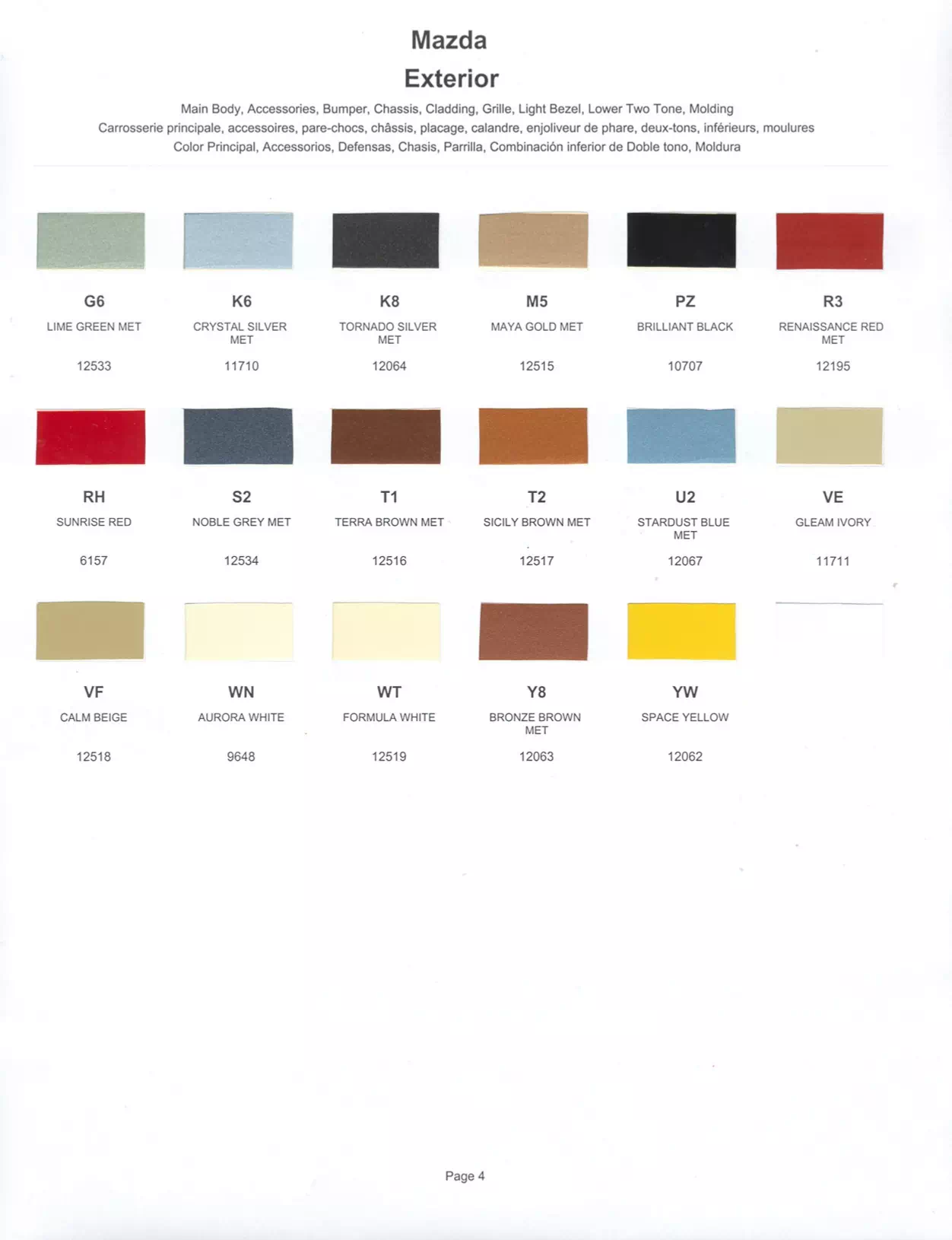 1982 Mazda Paint Codes & Color Chart Paint color examples, their ordering codes, the oem color code, and vehicles the color was used on
