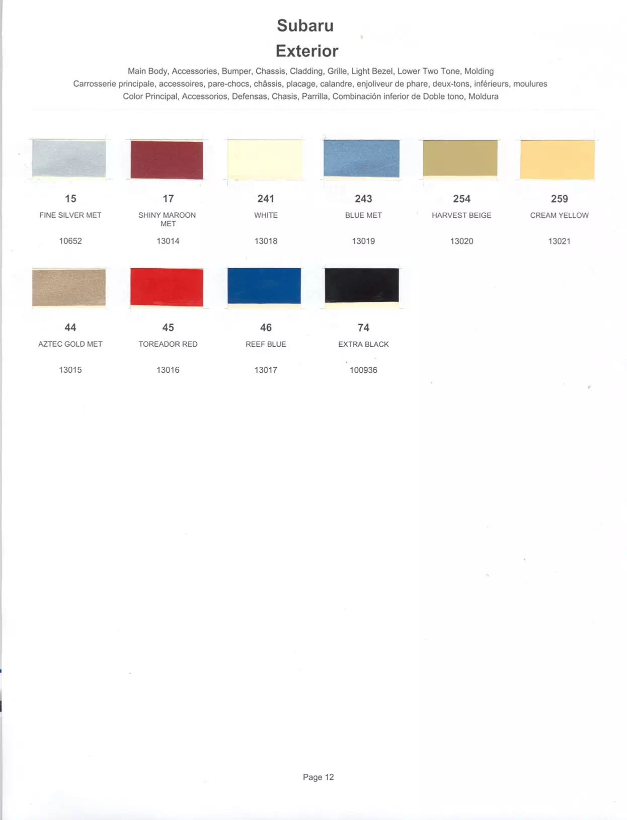 1982 Subaru Paint Codes & Color Chart Paint color examples, their ordering codes, the oem color code, and vehicles the color was used on