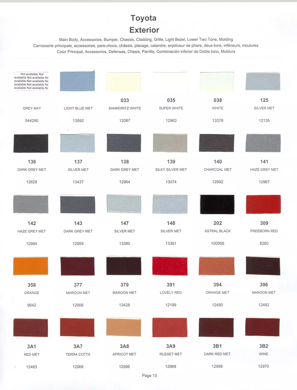 1982 Toyota Paint Codes & Color Chart Paint color examples, their ordering codes, the oem color code, and vehicles the color was used on