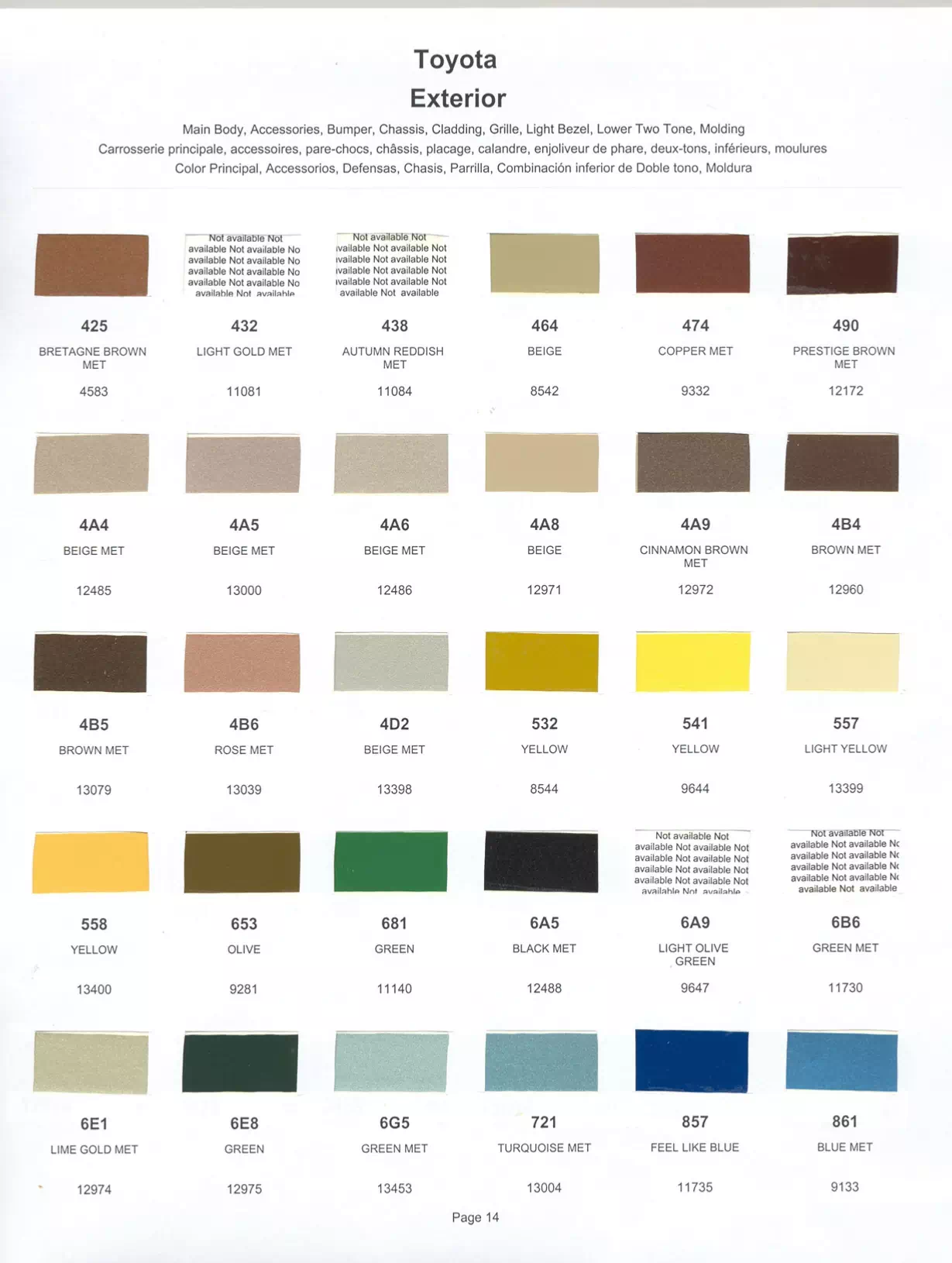 1982 Toyota Paint Codes & Color Chart Paint color examples, their ordering codes, the oem color code, and vehicles the color was used on