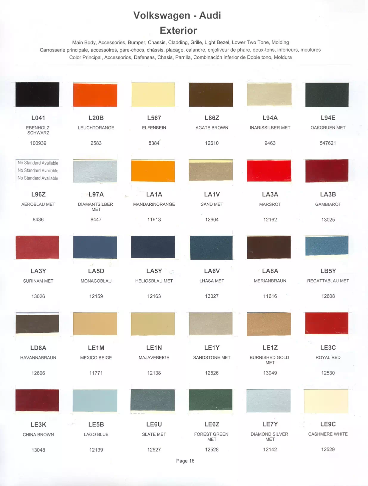 1982 Volkswagen & Audi Paint Codes & Color Chart Paint color examples, their ordering codes, the oem color code, and vehicles the color was used on