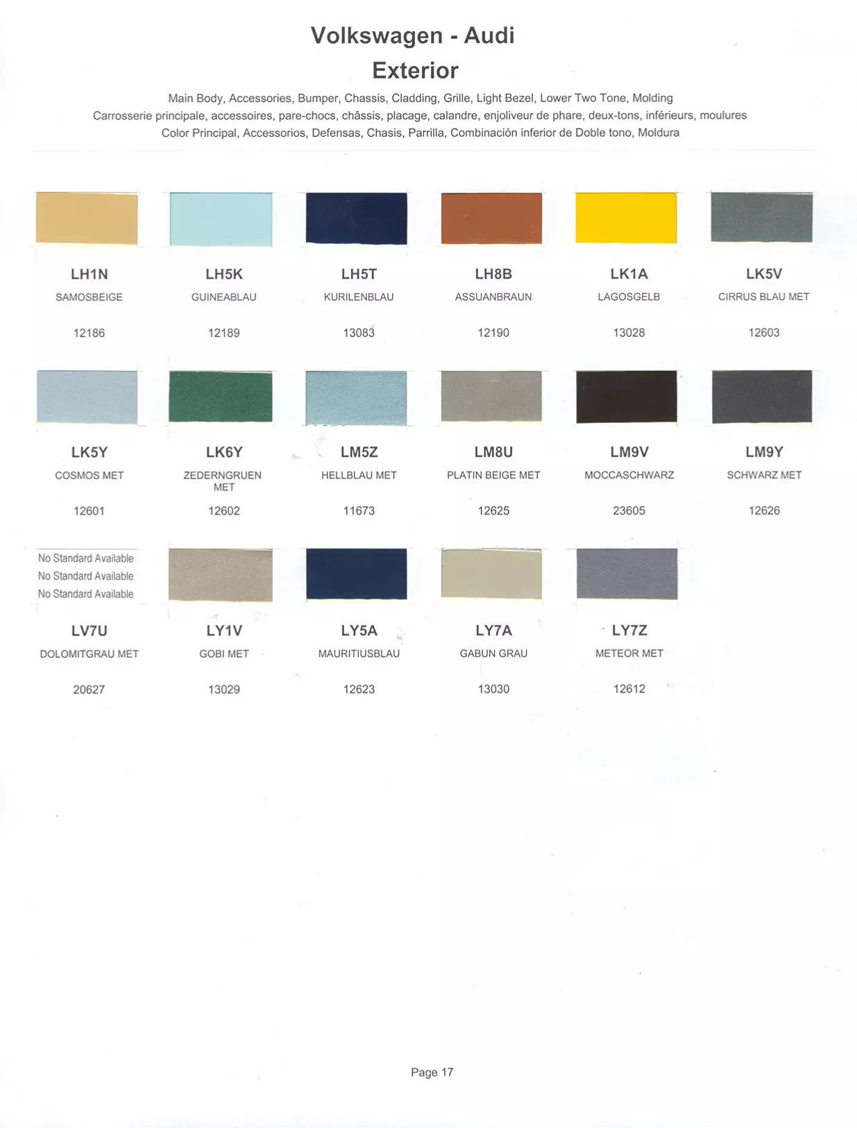 1982 Volkswagen & Audi Paint Codes & Color Chart Paint color examples, their ordering codes, the oem color code, and vehicles the color was used on