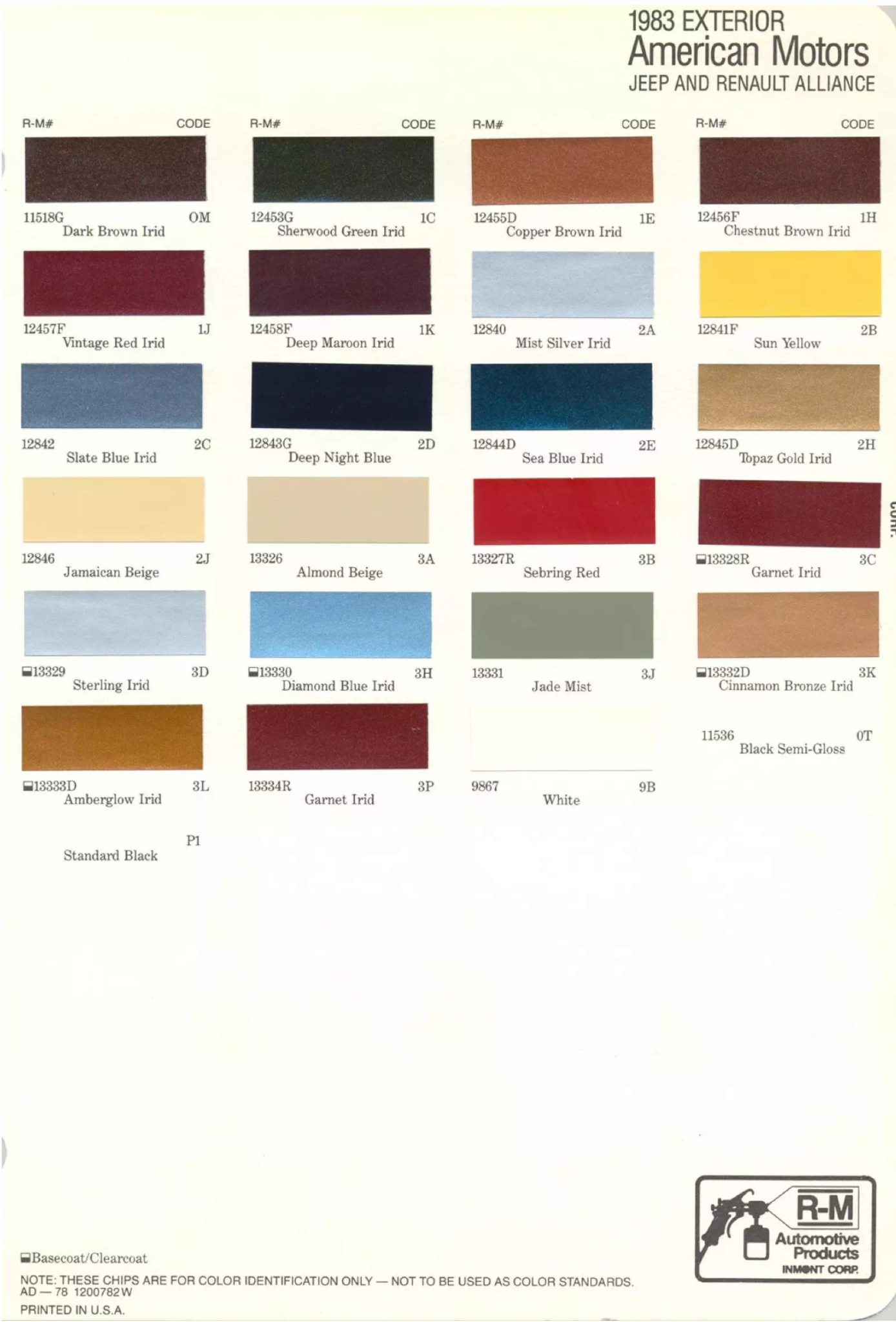 1983 Amc Paint Codes and Color Chart Paint Colors and Paint Codes Used on AMC Vehicles