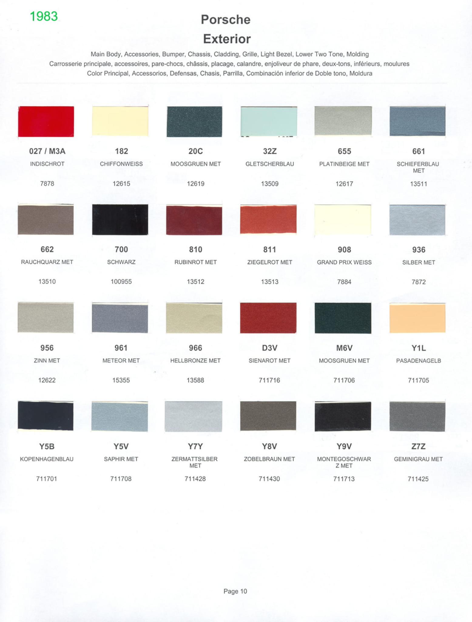 1983 Porsche Paint Chart and Color Chart Exterior Colors and Paint Codes for Porsche Vehicles