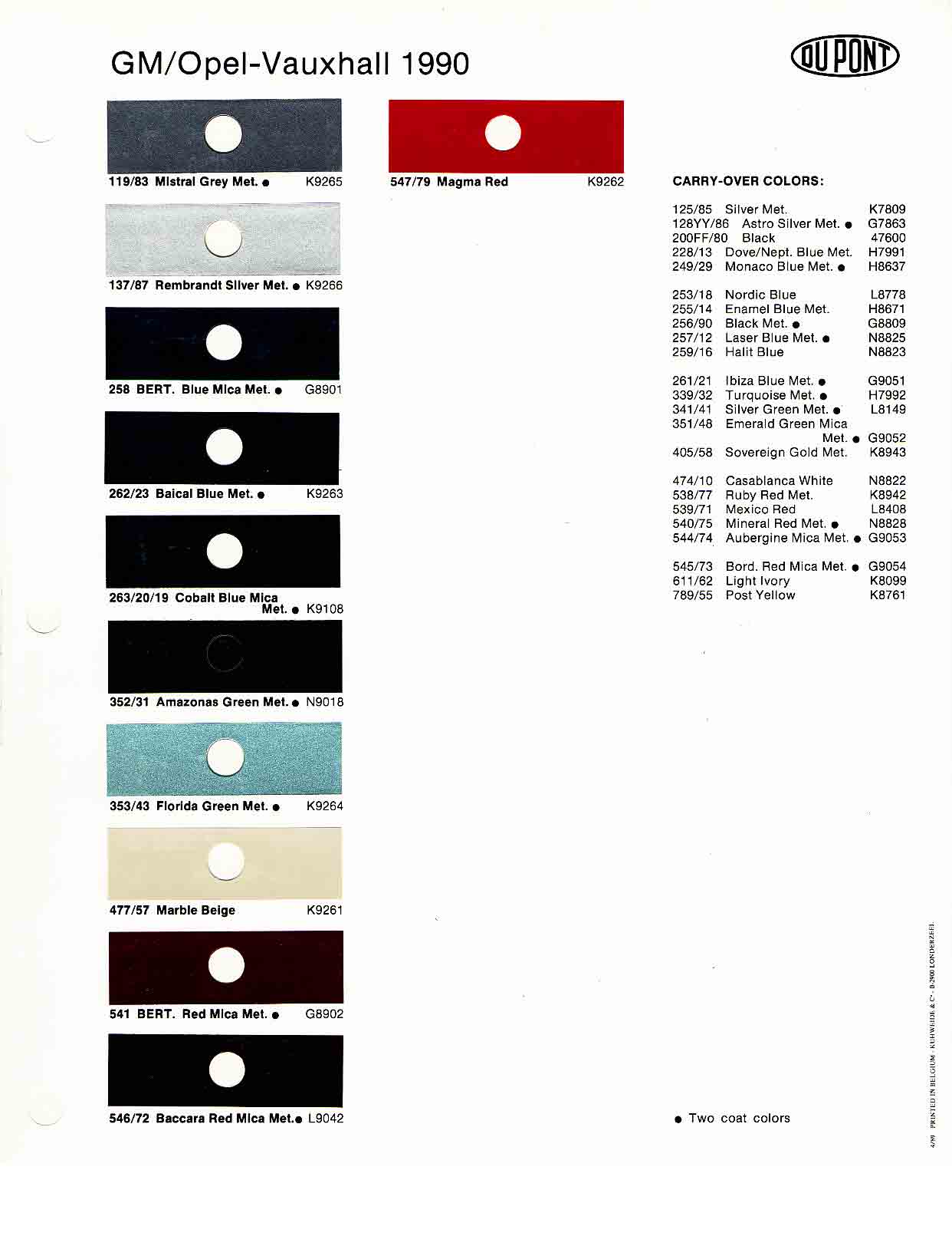 1990 Opal Color Chart Opel Exterior Color Code and Paint Chart Colours