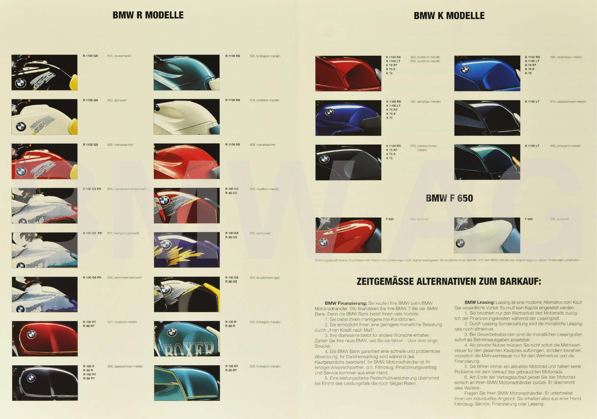1994 Bmw Motorcycle Paint Chart Colors used on BMW Motorcycles in 1994
