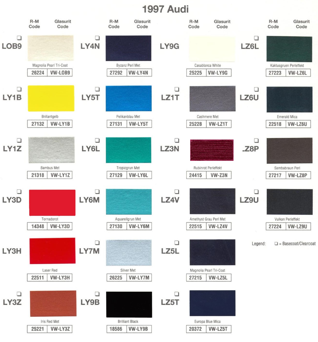 1997 Audi Paint Chart and Color Codes All the color codes and paint examples for Audi