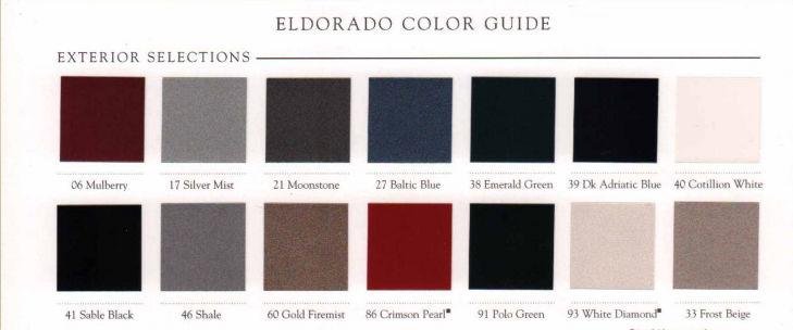 1998 Cadillac Eldorado Color Chart