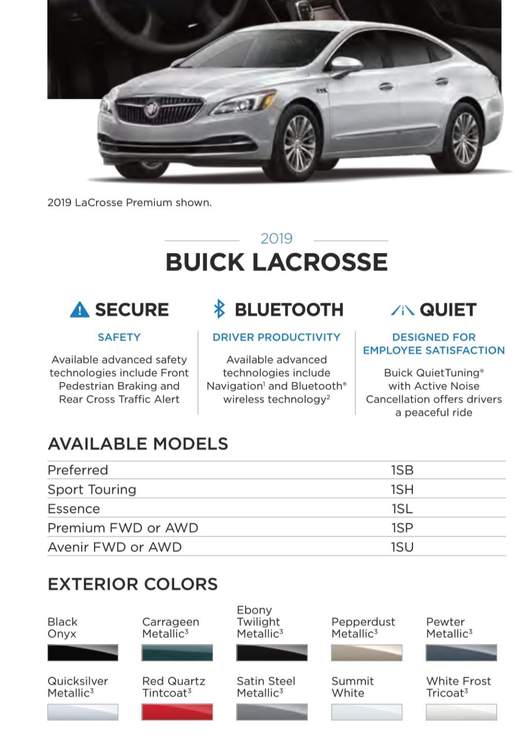 2019 Buick Larcosse Paint Chart