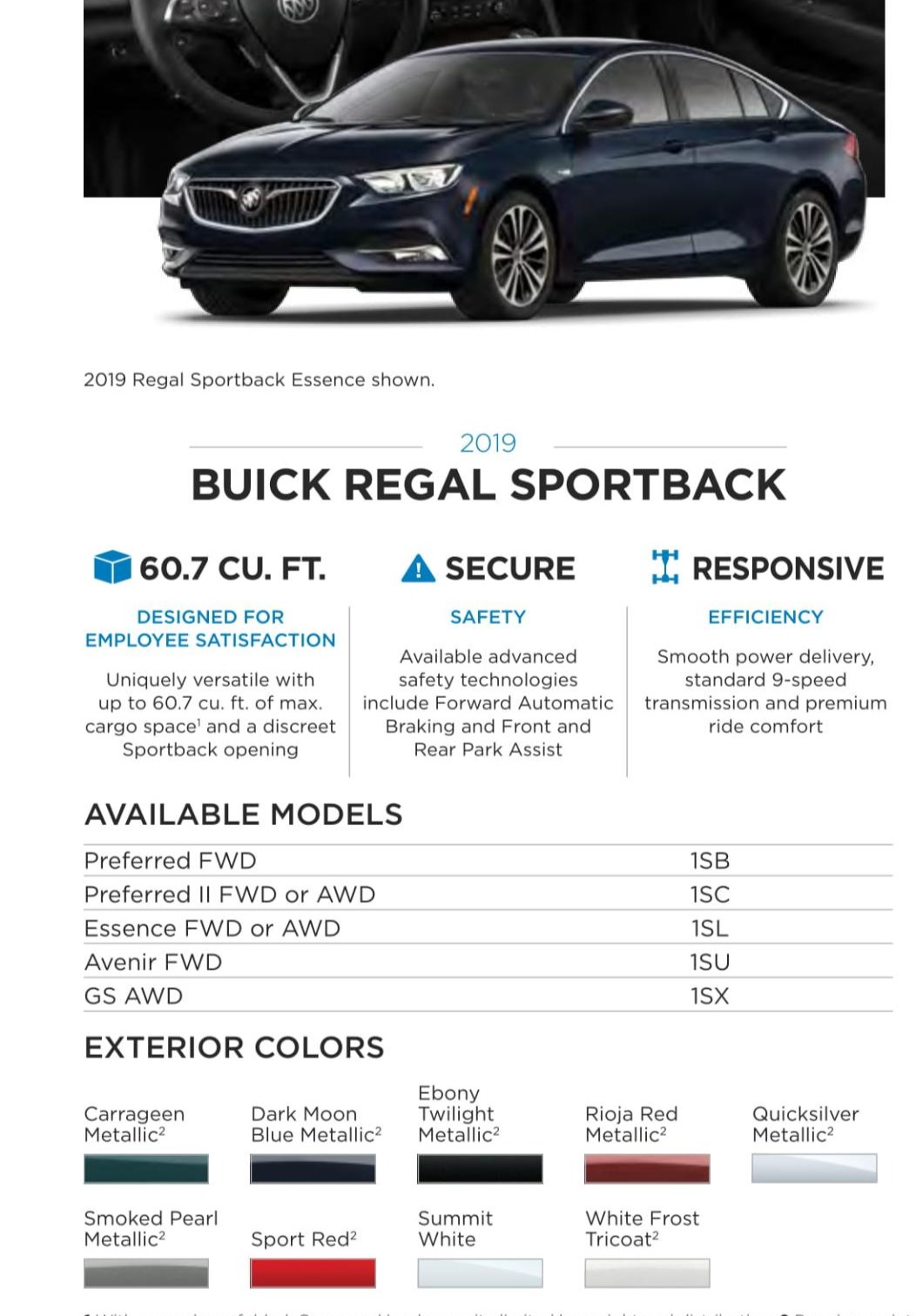 2019 Buick Regal Sportback Paint Chart