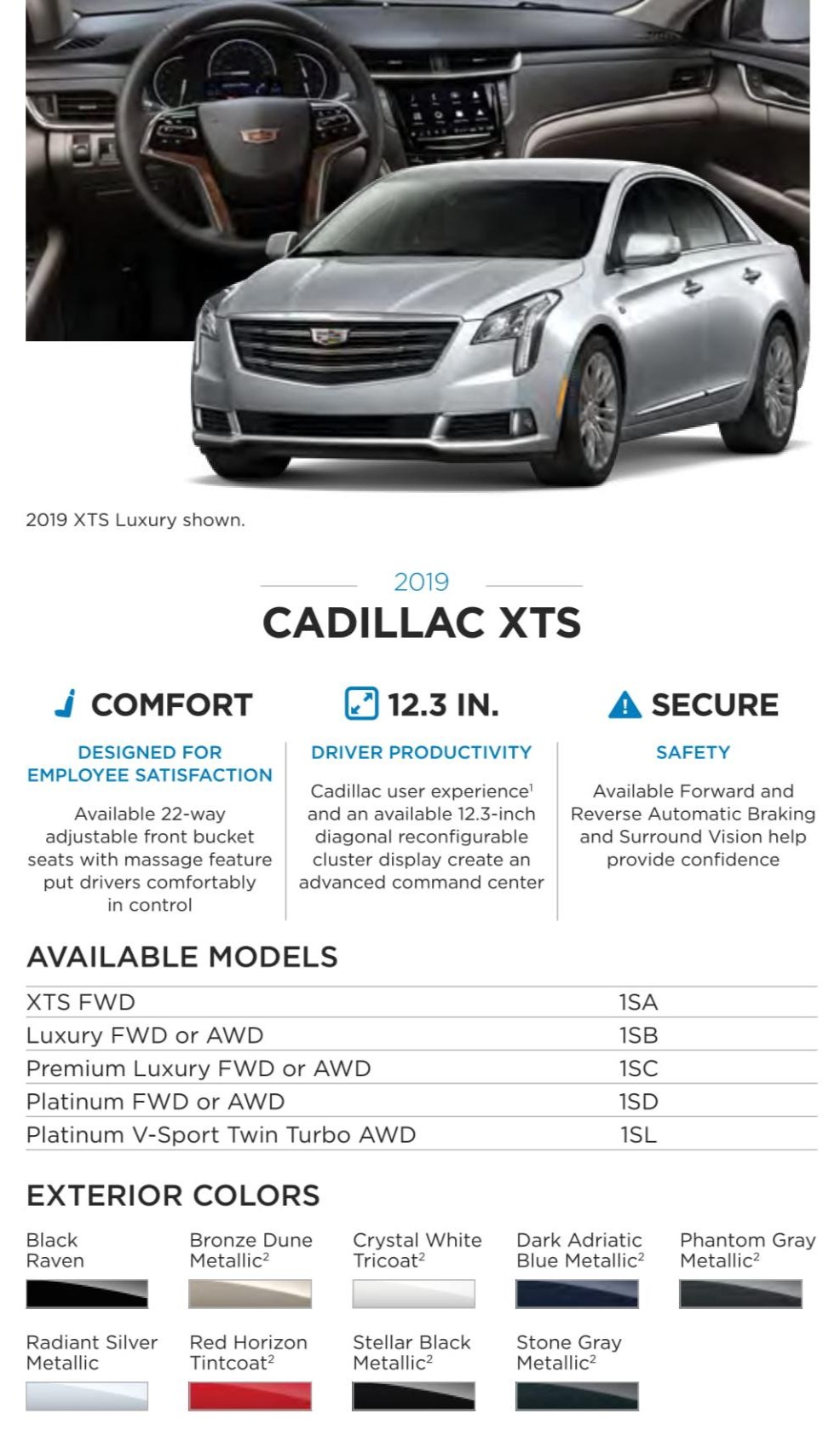 2019 Cadillac XTS Paint Chart