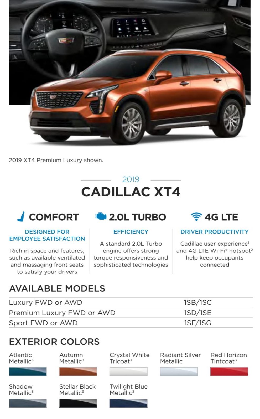 2019 Cadillac XT4 Paint Chart