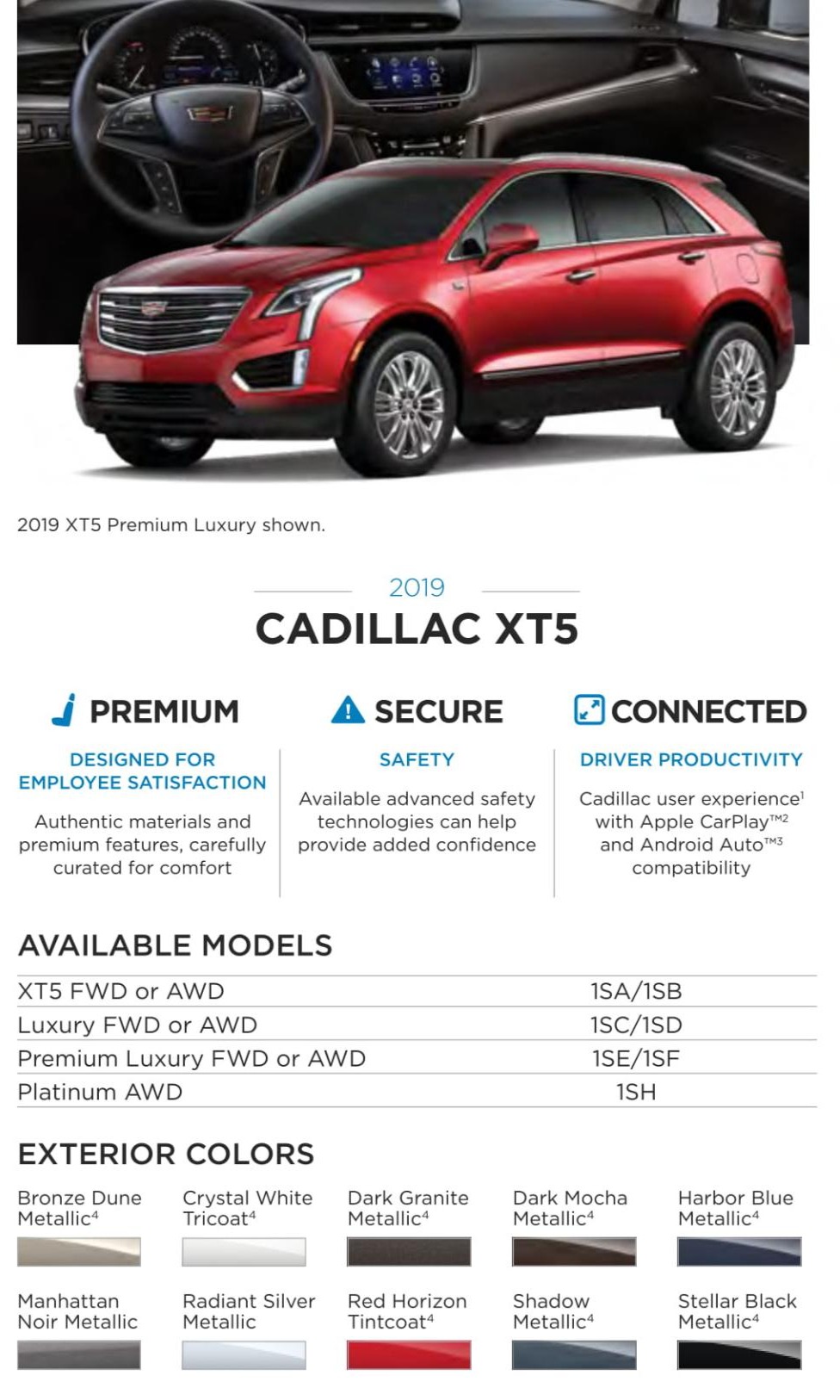 2019 Cadillac XTS Paint Chart