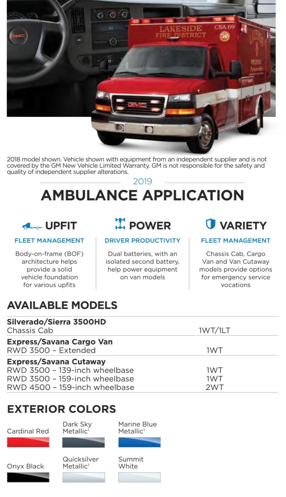 2019 2019 General Motors Vehicle Models and Paint Chart