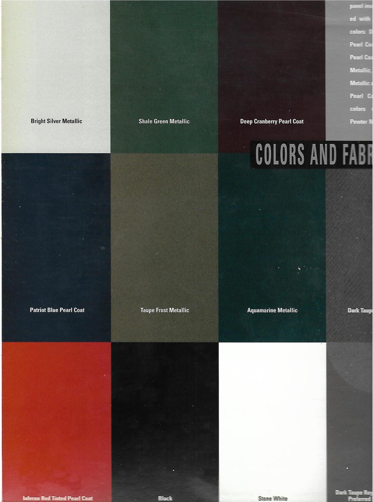 2001 Chrysler PT Cruiser Paint Chart Exterior Colors used on Chrysler PT Crusier Vehicles
