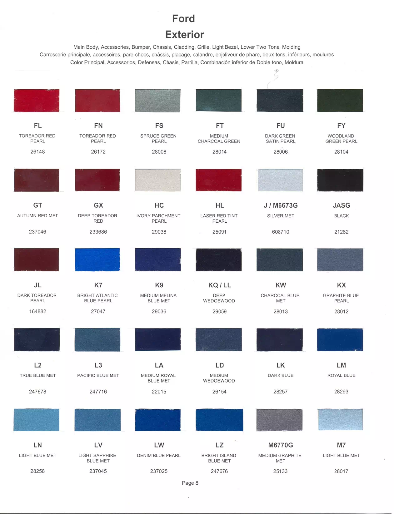 2001 Ford, Lincoln & Mercury Paint Codes & Color Chart Ford Motor Vehicle Color Code Chart/Page Paint