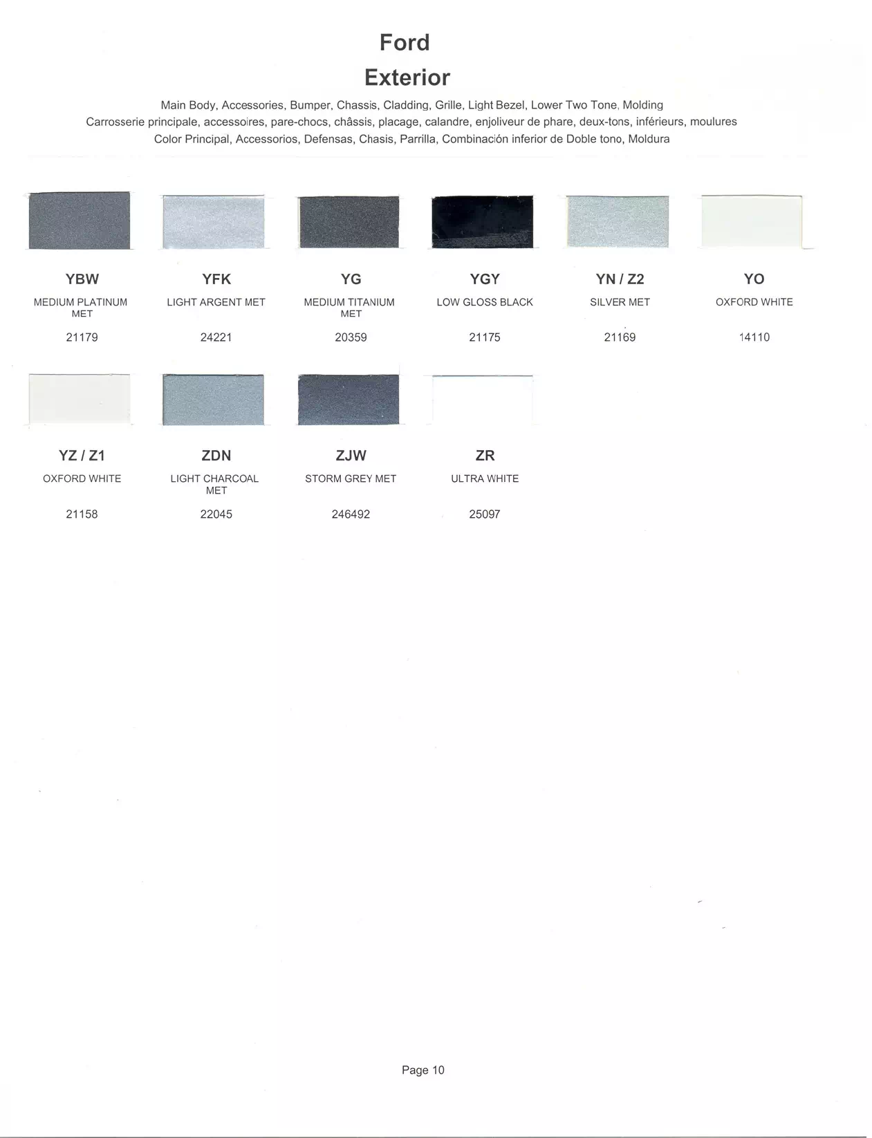 2001 Ford, Lincoln & Mercury Paint Codes & Color Chart Ford Motor Vehicle Color Code Chart/Page Paint