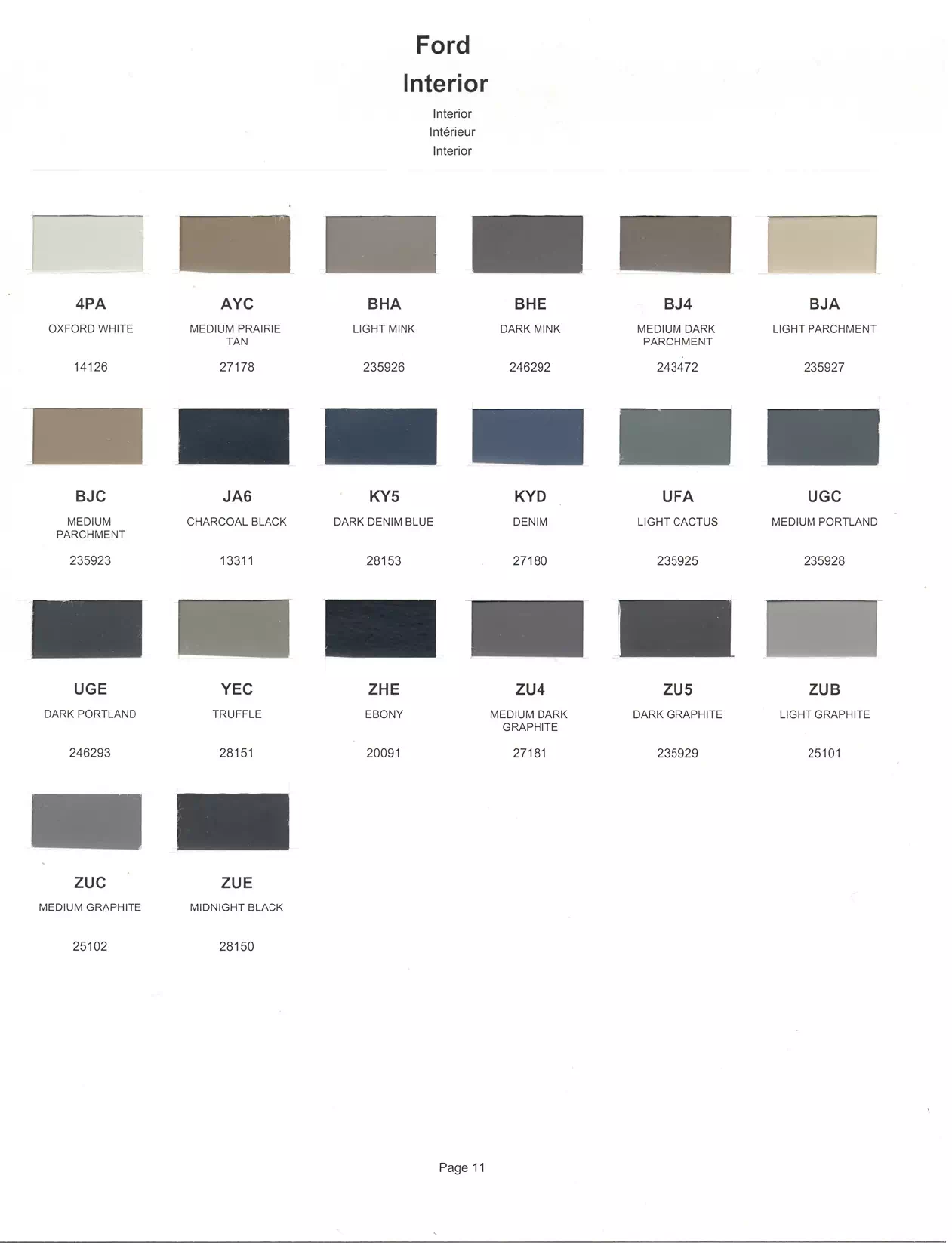 2001 Ford, Lincoln & Mercury Paint Codes & Color Chart Ford Motor Vehicle Color Code Chart/Page Paint