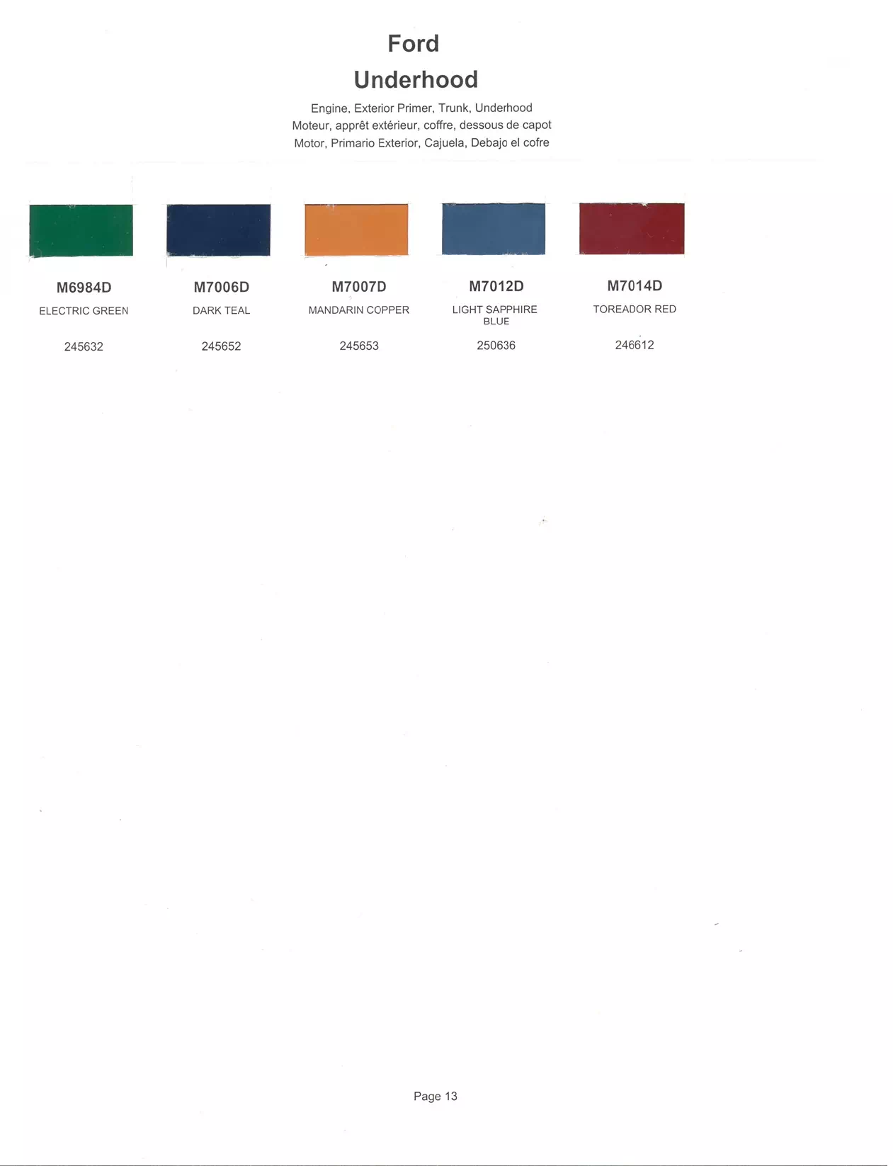 2001 Ford, Lincoln & Mercury Paint Codes & Color Chart Ford Motor Vehicle Color Code Chart/Page Paint