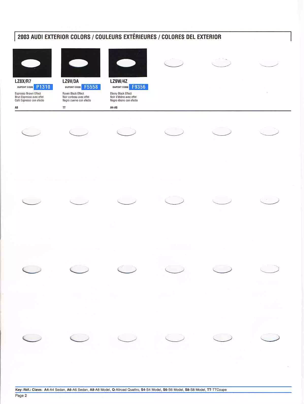 2003 Audi Paint Chart and Color Audi exterior paint codes and their colors used on their vehicles