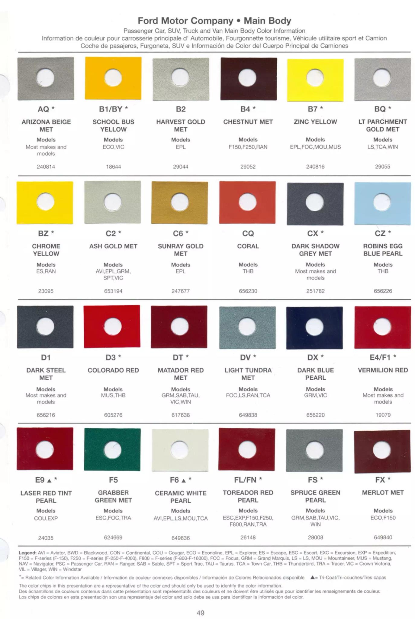 2003 Ford Lincoln & Mercury Paint Codes and Color Chart Ford, Lincoln, and Mercury, paint code swatches ( color examples ) oem paint codes and mixing stock numbers for those colors.