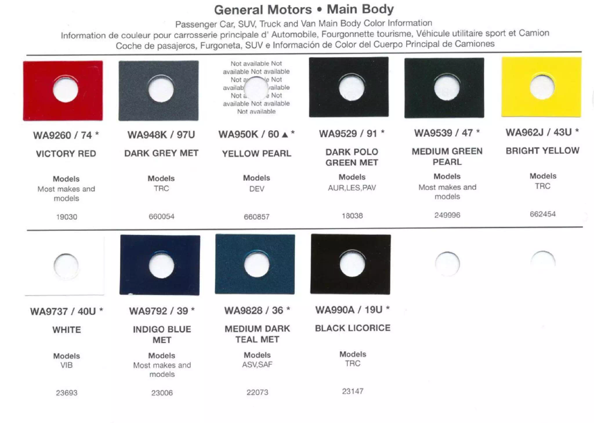summary of all gm brands for exterior paint codes